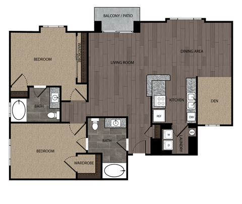Floor plan for 2 beds, 2 baths, 1440 sqft