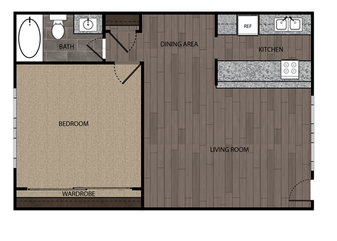 Floor plan for 1 bed, 1 bath, 506 sqft