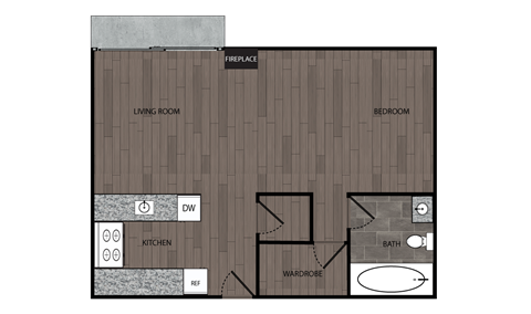 Floor plan for studio, 1 bath, 500 sqft