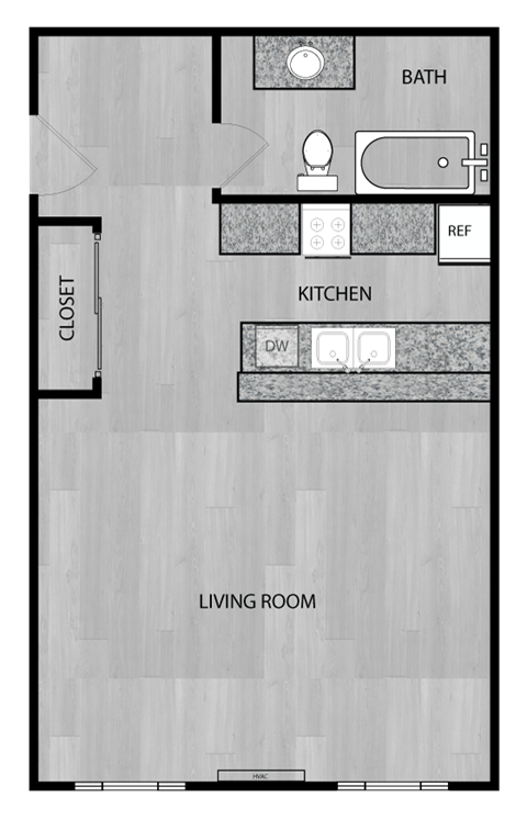Floor plan for studio, 1 bath, 450 sqft