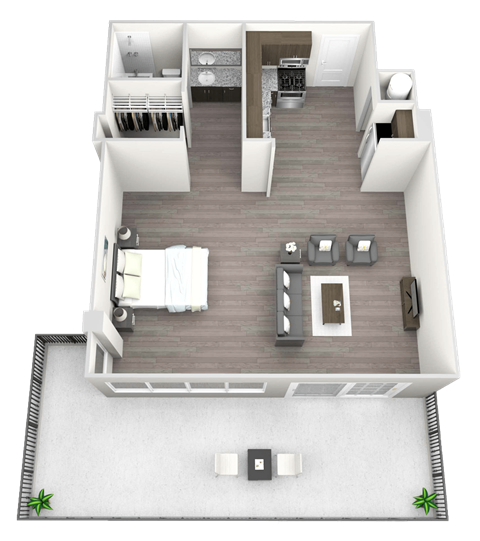 Floor plan for studio, 1 bath, 740 sqft