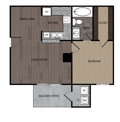 Floor plan for 1 bed, 1 bath, 550 sqft