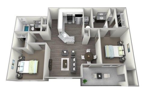 Floor plan for 2 beds, 2 baths, 1198 sqft