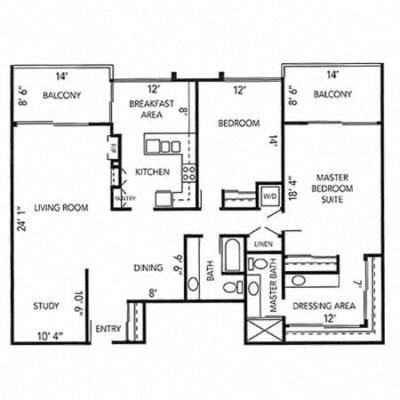Floor plan for 2 beds, 2 baths, 1868 sqft
