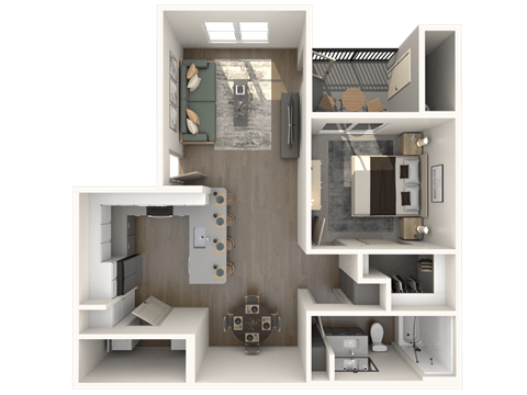 Floor plan for 1 bed, 1 bath, 792 sqft