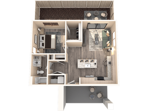 Floor plan for 1 bed, 1 bath, 729 sqft