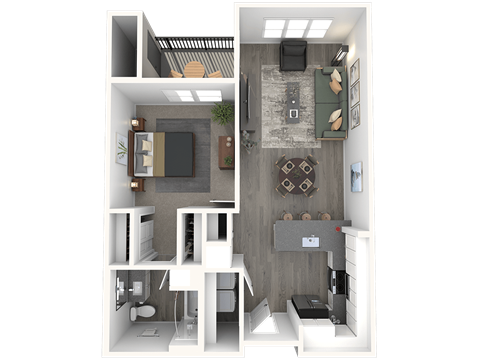 Floor plan for 1 bed, 1 bath, 762 sqft