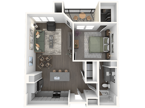 Floor plan for 1 bed, 1 bath, 806 sqft