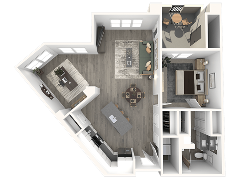 Floor plan for 1 bed, 1 bath, 1043 sqft