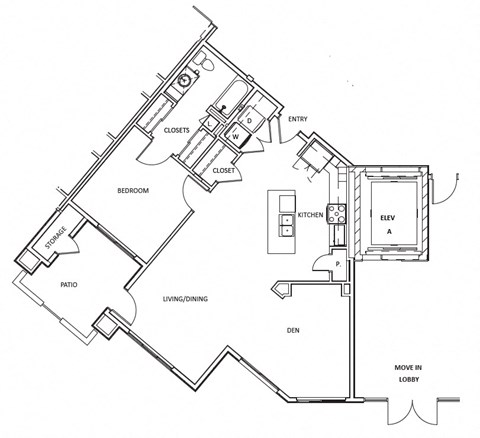 Floor plan for 1 bed, 1 bath, 1043 sqft