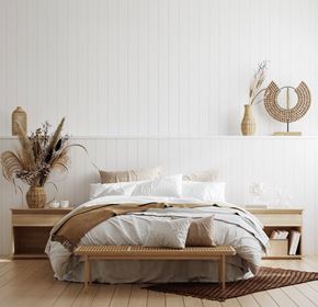 Prescott Valley apartment for rent - Coastal bedroom with natural wood furniture at Legado Apartments, Arizona
