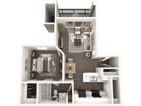 Floor plan for 1 bed, 1 bath, 665 sqft