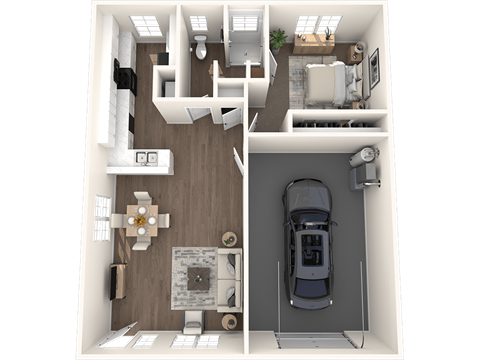 Floor plan for 1 bed, 1 bath, 801 sqft