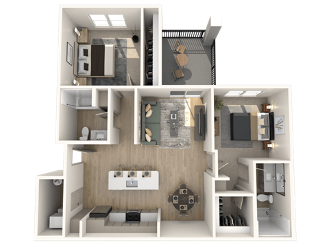 Floor plan for 2 beds, 2 baths, 1076 sqft