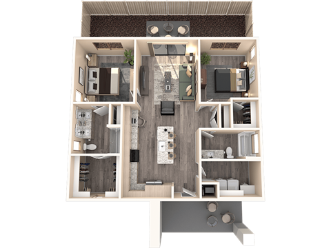 Floor plan for 2 beds, 2 baths, 1116 sqft