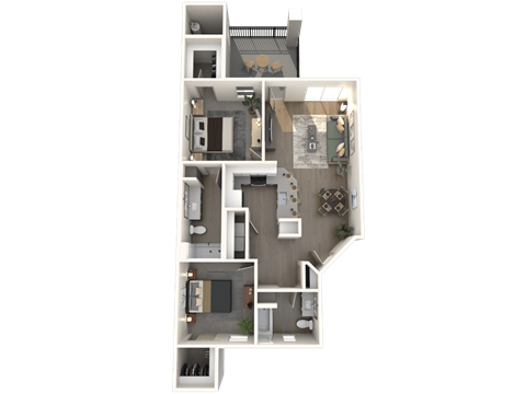 Floor plan for 2 beds, 2 baths, 1061 sqft
