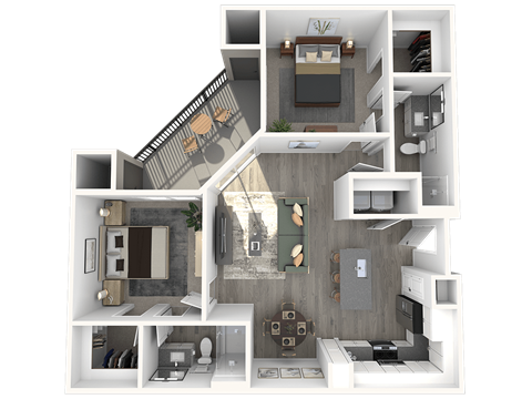 Floor plan for 2 beds, 2 baths, 1016 sqft