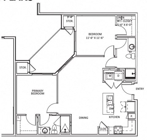 Floor plan for 2 beds, 2 baths, 1016 sqft