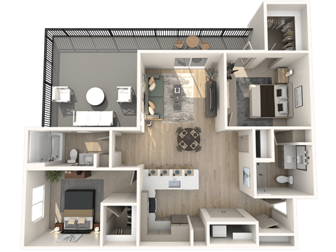 Floor plan for 2 beds, 2 baths, 1164 sqft
