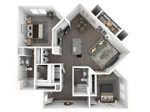 Floor plan for 2 beds, 2 baths, 1295 sqft
