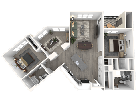 Floor plan for 2 beds, 2 baths, 1328 sqft