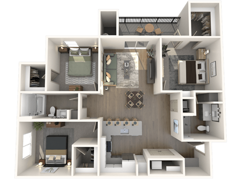 Floor plan for 3 beds, 2 baths, 1344 sqft