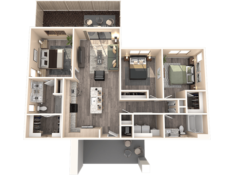 Floor plan for 3 beds, 2 baths, 1295 sqft