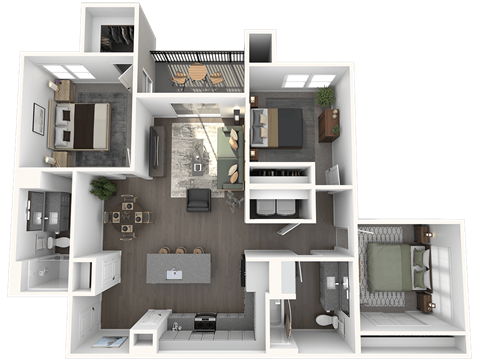 Floor plan for 3 beds, 2 baths, 1300 sqft