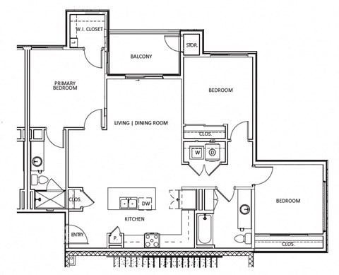 Floor plan for 3 beds, 2 baths, 1300 sqft