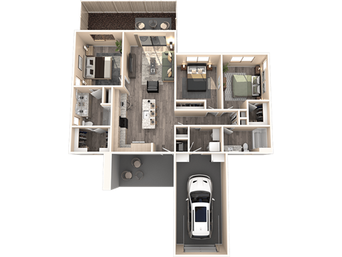 Floor plan for 3 beds, 2 baths, 1193 sqft