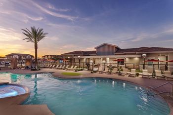 Stunning pool & spa with poolside cabanas