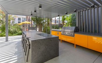 Outdoor entertainment area with lounge areas, outdoor dining & grills