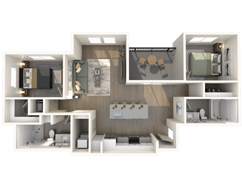 Floor plan for 2 beds, 2 baths, 1026 sqft