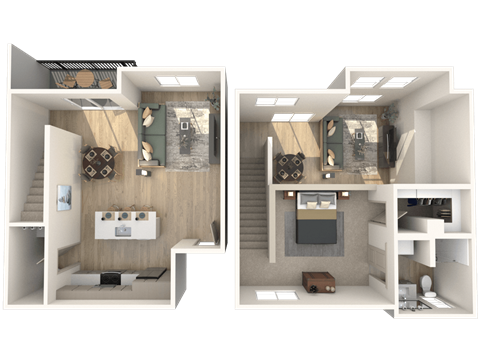 Floor plan for 1 bed, 1 bath, 899 sqft