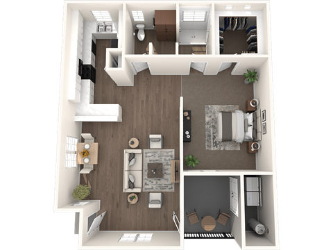 Floor plan for 1 bed, 1 bath, 965 sqft