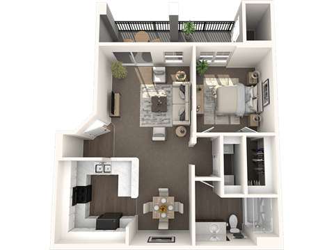 Floor plan for 1 bed, 1 bath, 776 sqft