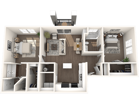 Floor plan for 2 beds, 2 baths, 1053 sqft