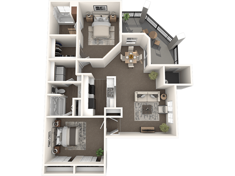 Floor plan for 2 beds, 2 baths, 1064 sqft