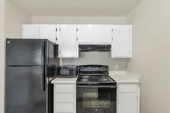 Fully equipped electric kitchens with black appliances
