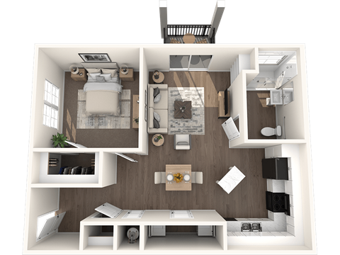 Floor plan for 1 bed, 1 bath, 768 sqft