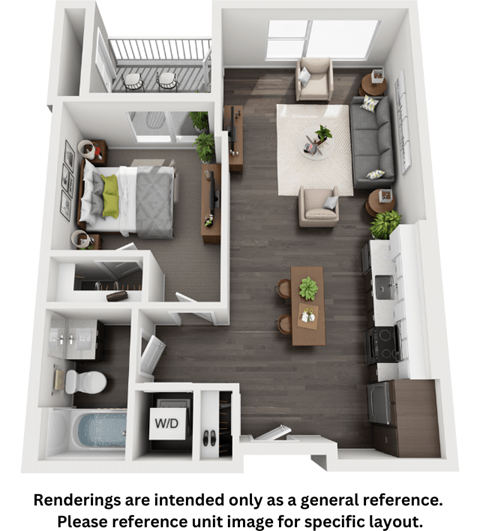 Floor plan for 1 bed, 1 bath, 664 sqft
