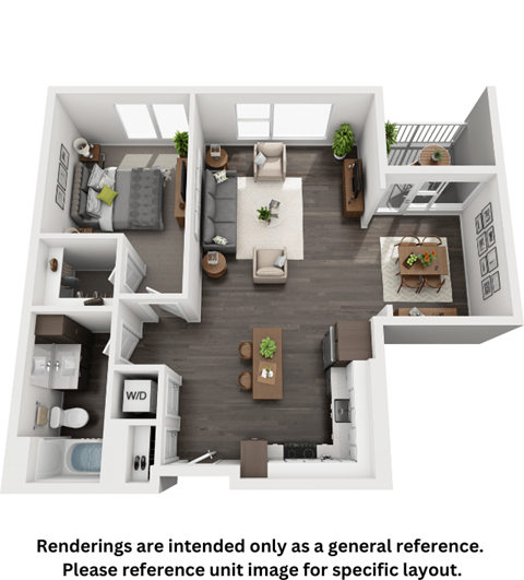 Floor plan for 1 bed, 1 bath, 839 sqft