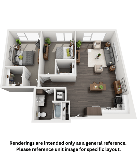 Floor plan for 2 beds, 1 bath, 1046 sqft