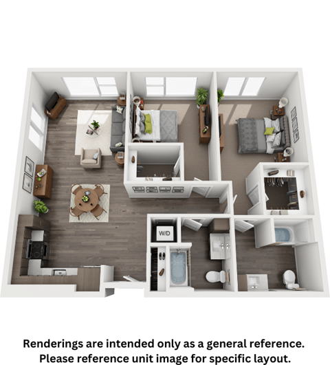 Floor plan for 2 beds, 2 baths, 1183 sqft