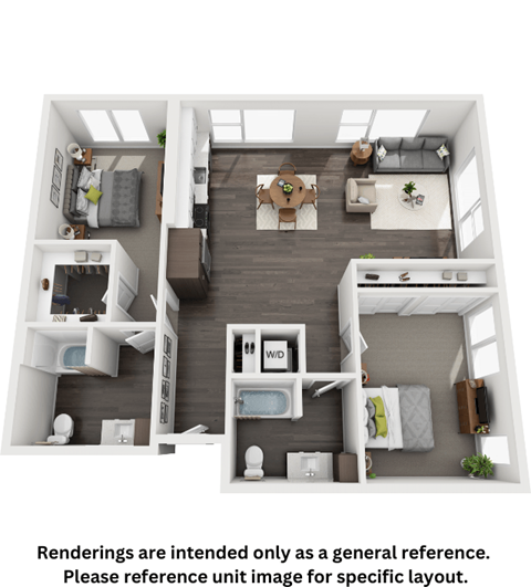Floor plan for 2 beds, 2 baths, 1241 sqft