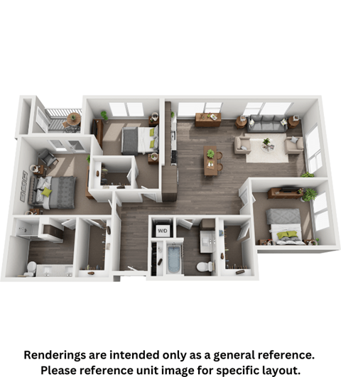 Floor plan for 3 beds, 2 baths, 1392 sqft