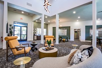 North Las Vegas apartment for rent - A living room with a yellow chair and a grey couch.