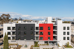 Los Angeles apartment for rent - Contemporary apartment building with colorful exterior panels at Lido - 1532 Brockton Ave Apartments, Los Angeles