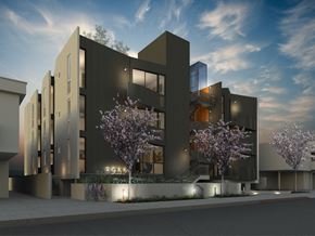 Los Angeles apartment for rent - Contemporary building facade with corrugated metal siding at Lido - 3714 Kelton Apartments, California, 90034
