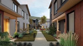 Hailey apartment for rent - a rendering of a row of townhomes with a walkway between them at Lido Apartment Homes @ Hailey, ID, Hailey